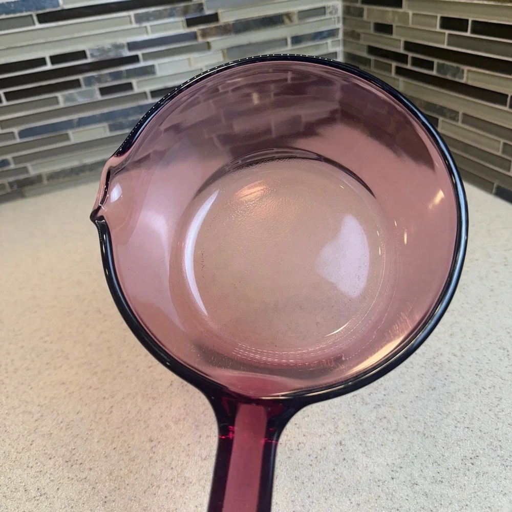 VTG Visions Corning USA Cranberry Glass Saucepan 1L Pour Spout Pot Purple NO LID